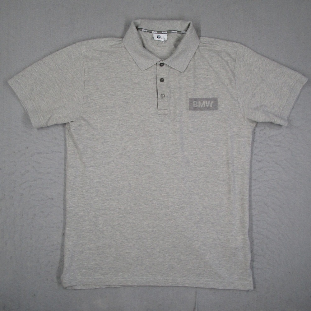 BMW Mens Short Sleeve Polo Shirt Heather Gray XL Pique Cotton Blend Logo